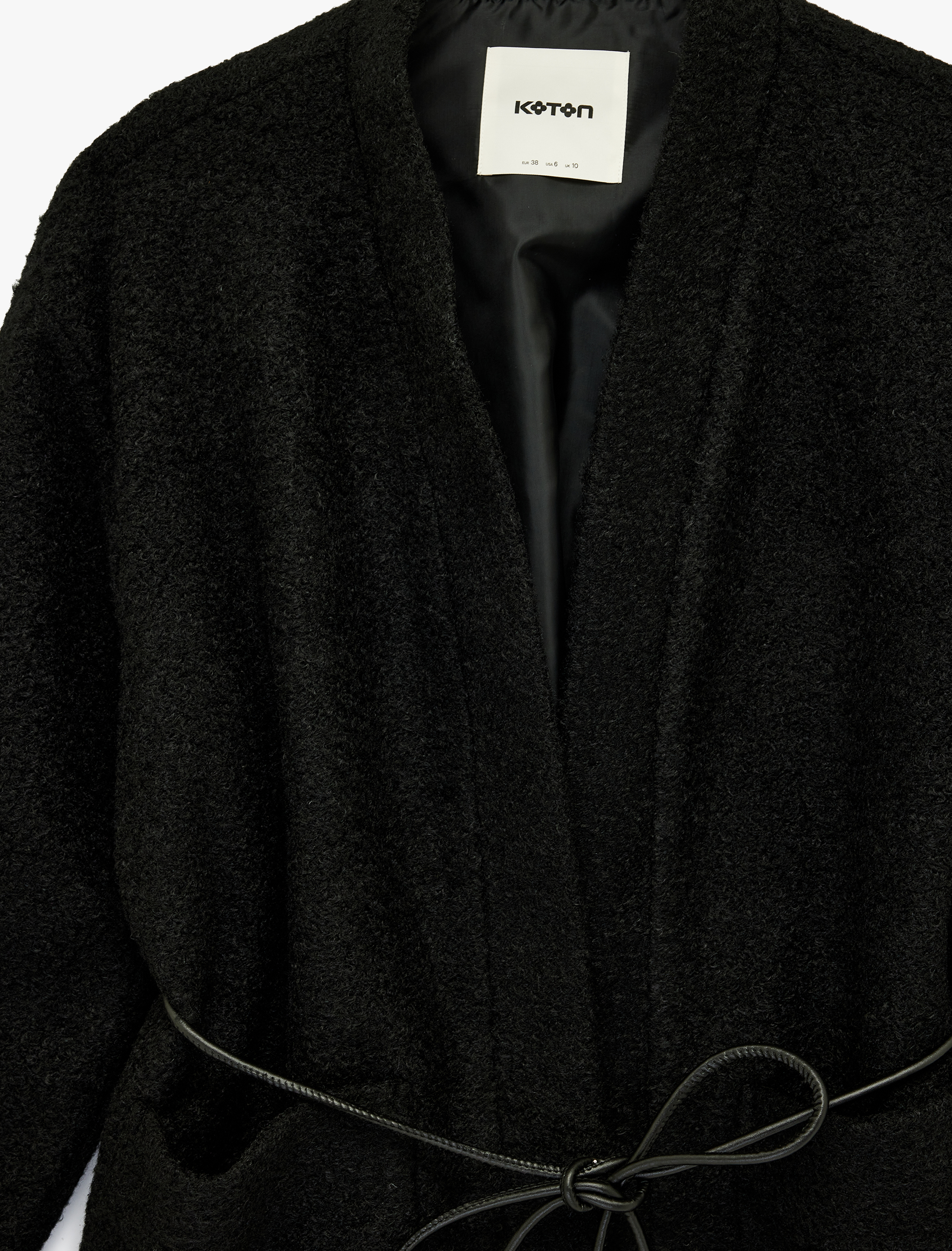   Buklet Kumaş Kemerli Cepli Kruvaze Uzun Kimono Ceket