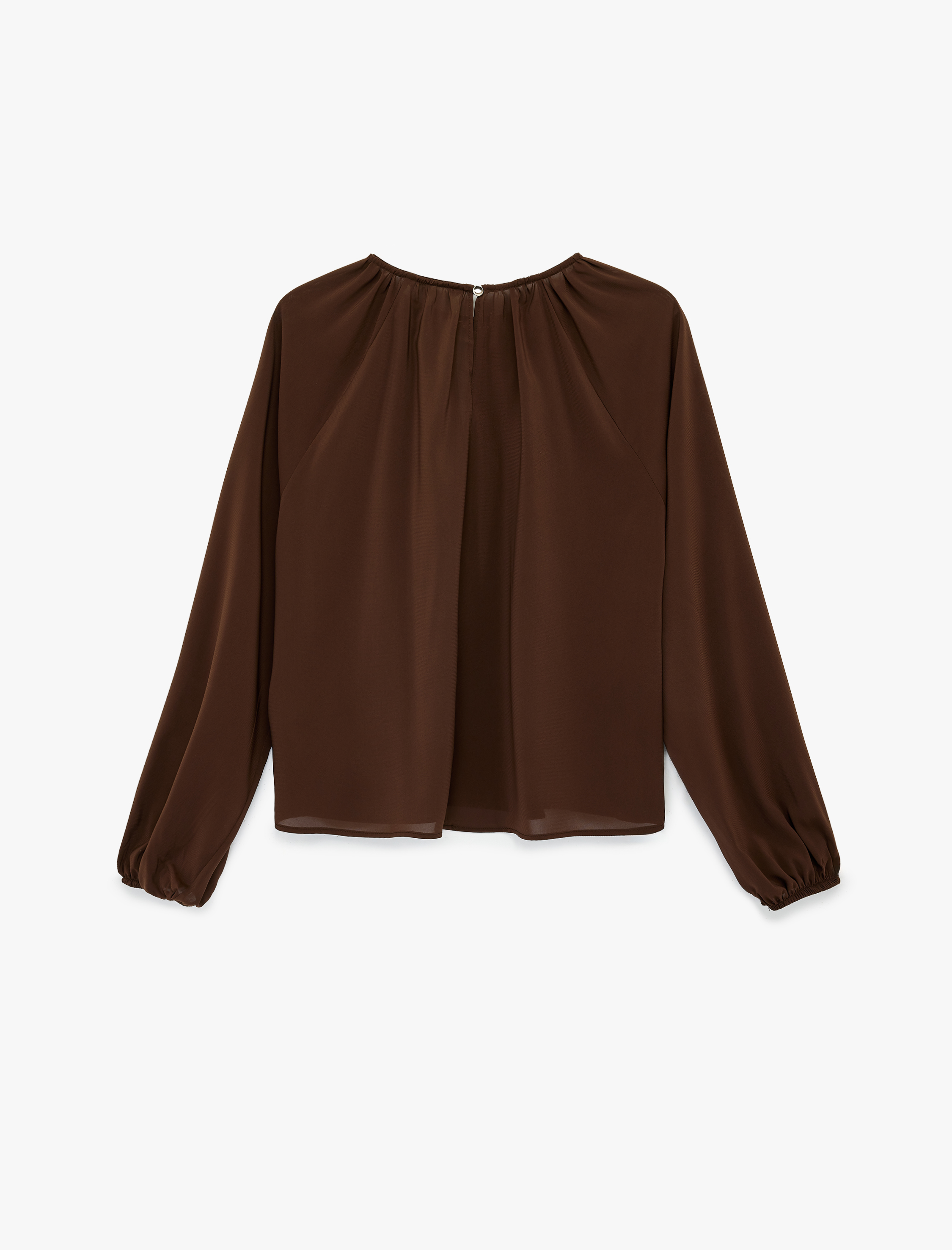   Uzun Balon Kollu Aksesuar Detaylı Şifon Bluz