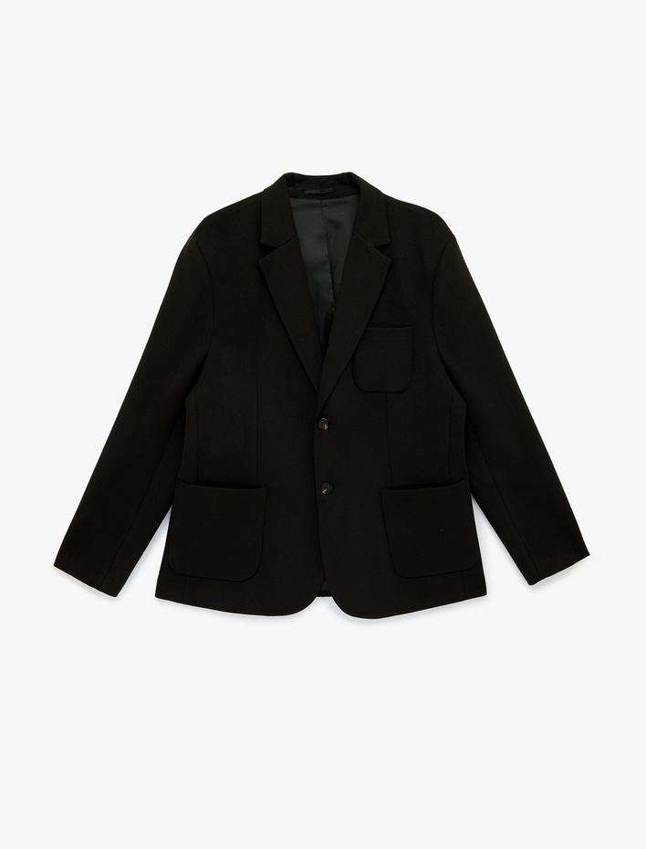  Regular Fit Uzun Kollu Cepli Düğmeli Mono Yaka Blazer Ceket