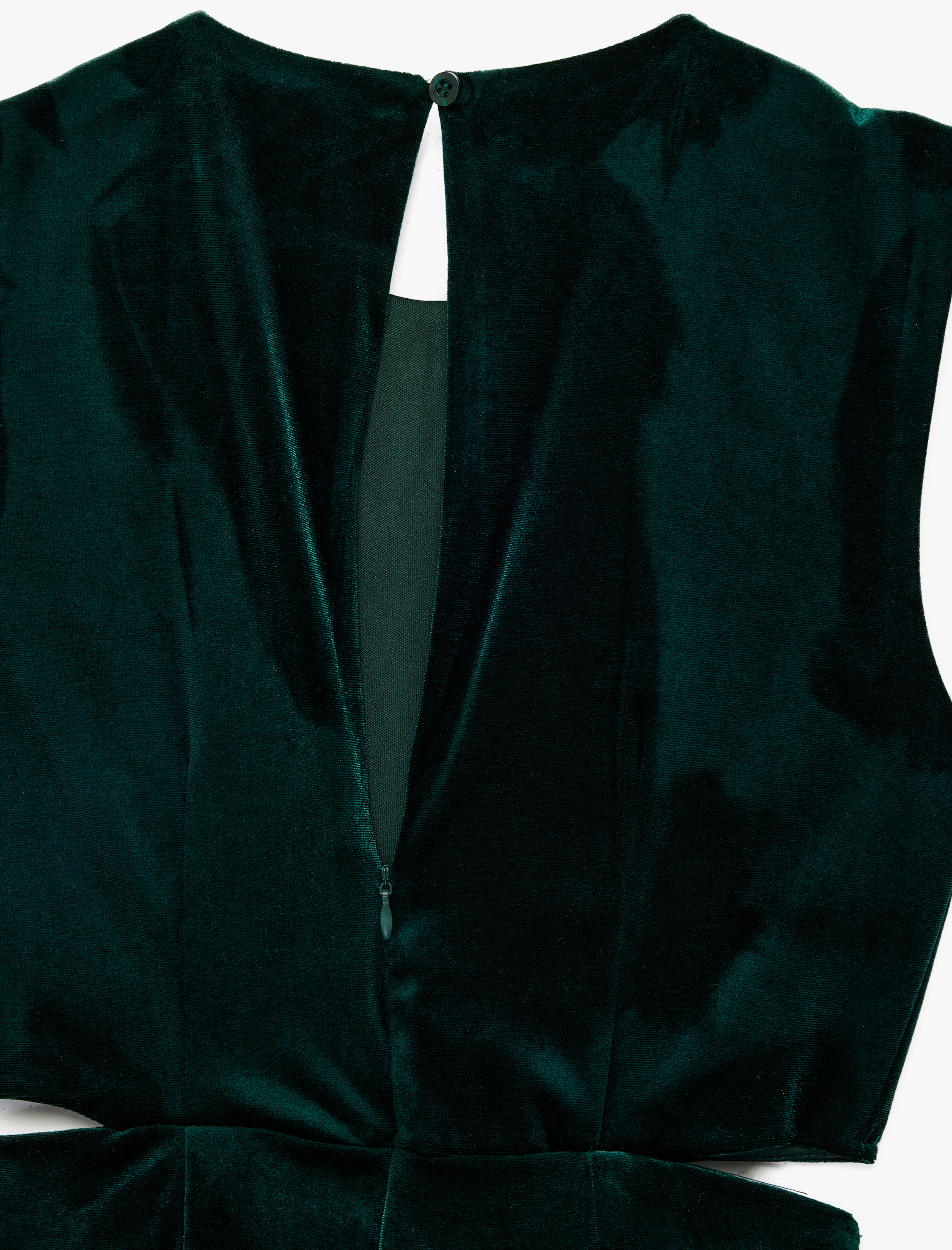   Kolsuz Bisiklet Yaka Aksesuarlı Pencere Detaylı Kadife Elbise