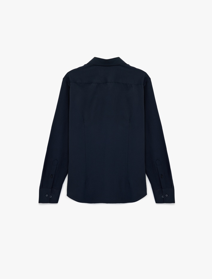  Regular Fit Düğmeli Uzun Kollu Yarım İtalyan Yaka Klasik Gömlek