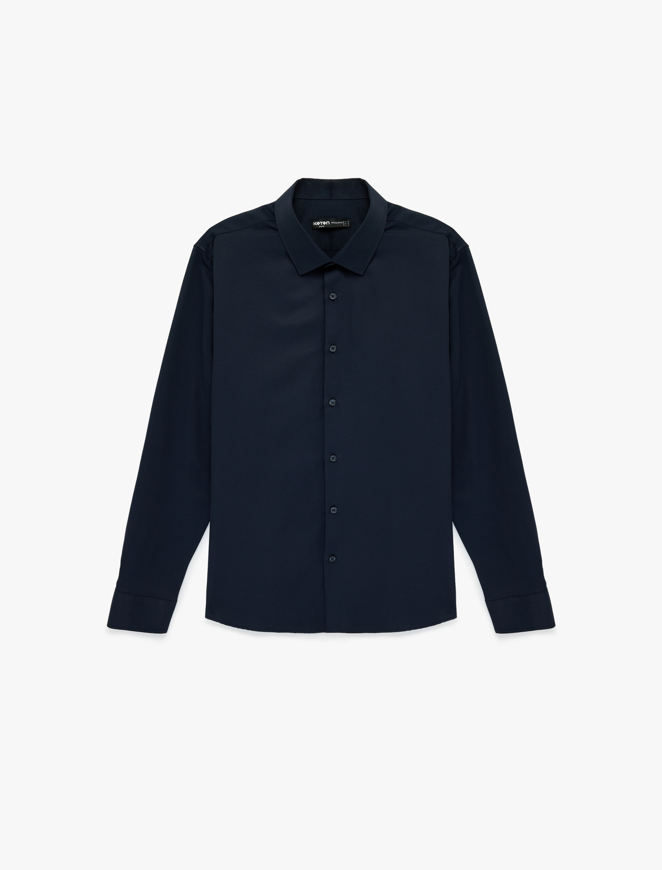   Regular Fit Düğmeli Uzun Kollu Yarım İtalyan Yaka Klasik Gömlek