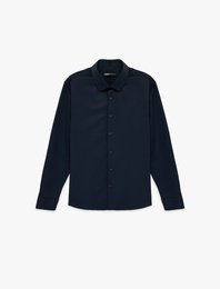 Regular Fit Düğmeli Uzun Kollu Yarım İtalyan Yaka Klasik Gömlek