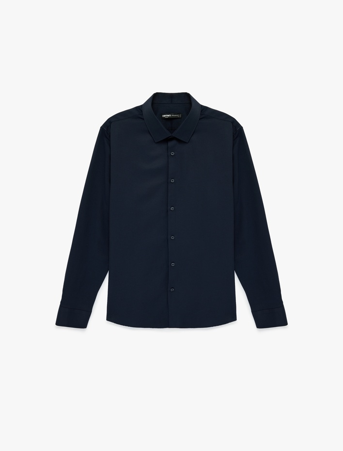  Regular Fit Düğmeli Uzun Kollu Yarım İtalyan Yaka Klasik Gömlek