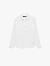 Regular Fit Düğmeli Uzun Kollu Yarım İtalyan Yaka Klasik Gömlek