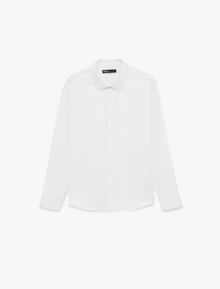  Regular Fit Düğmeli Uzun Kollu Yarım İtalyan Yaka Klasik Gömlek