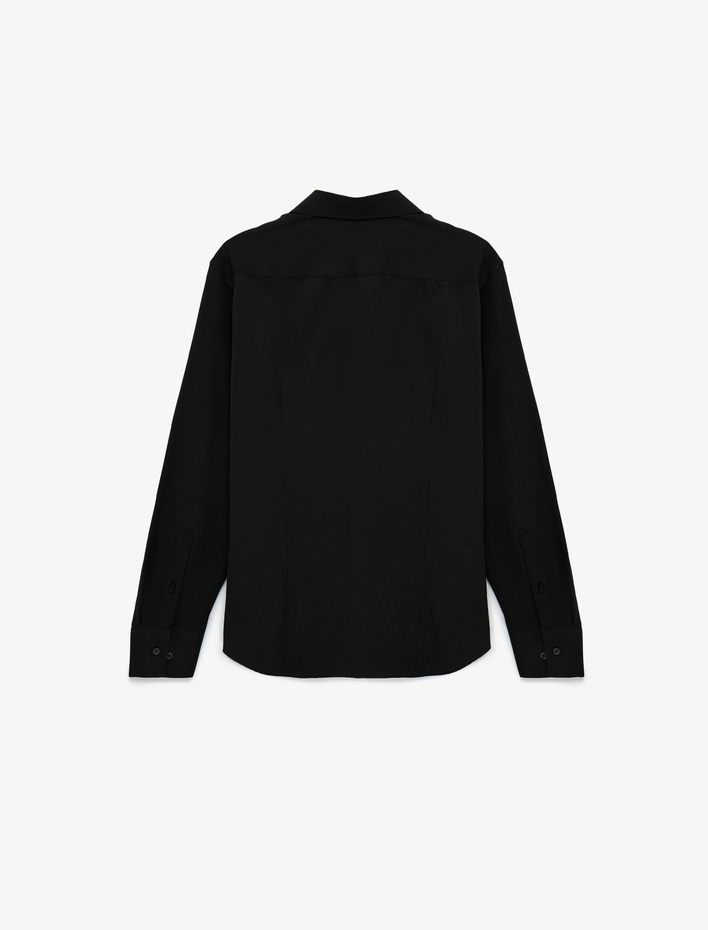  Regular Fit Düğmeli Uzun Kollu Yarım İtalyan Yaka Klasik Gömlek