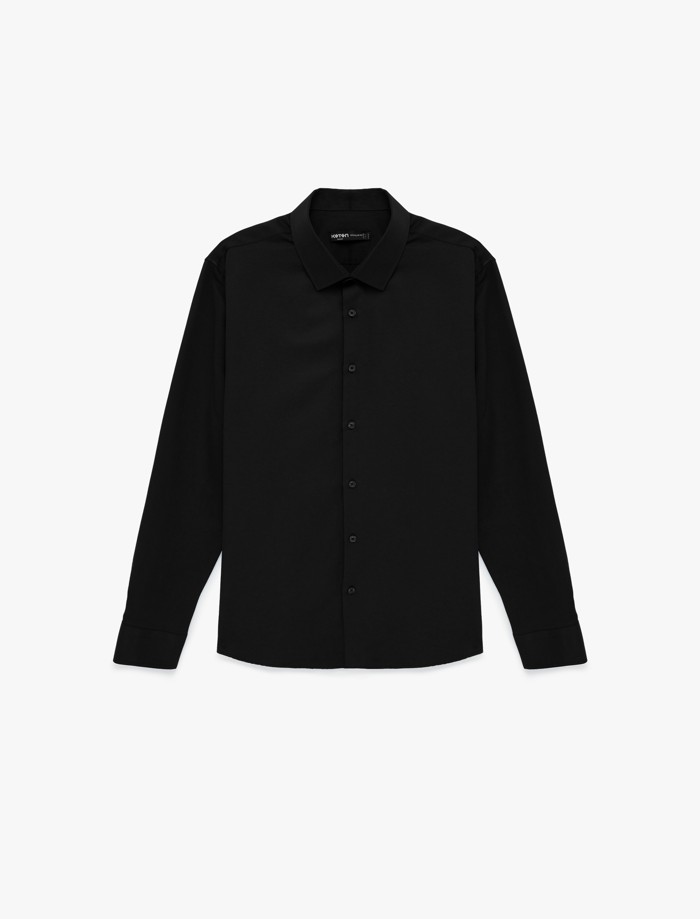   Regular Fit Düğmeli Uzun Kollu Yarım İtalyan Yaka Klasik Gömlek