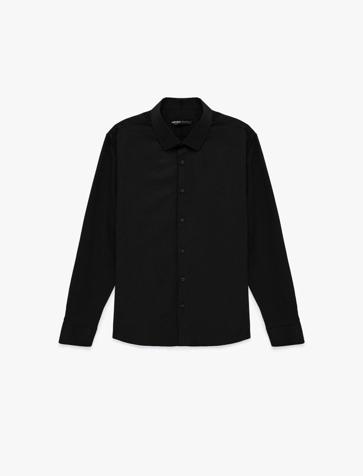  Regular Fit Düğmeli Uzun Kollu Yarım İtalyan Yaka Klasik Gömlek