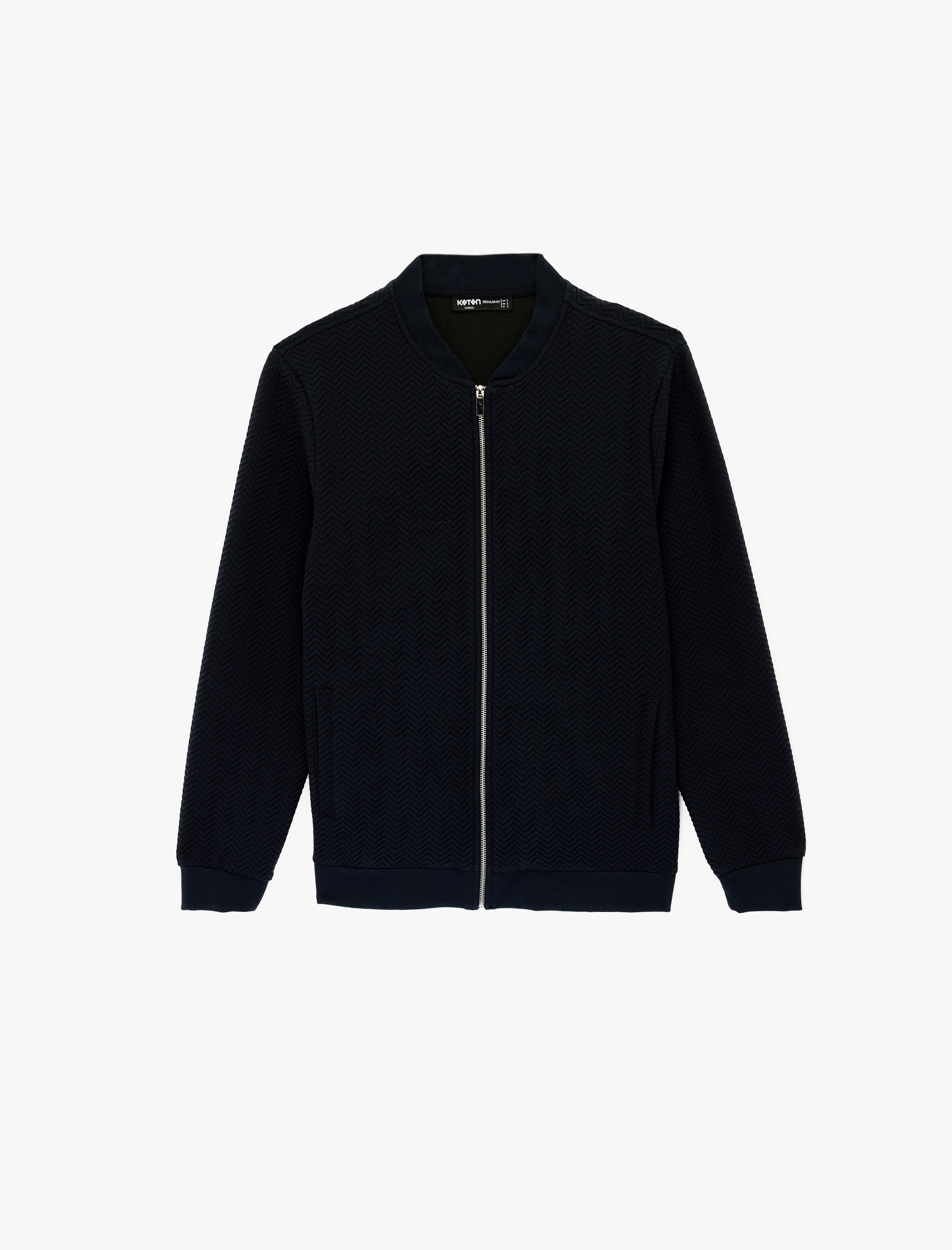   Uzun Kollu Dokulu Kapitone Fermuarlı Mevsimlik Ceket