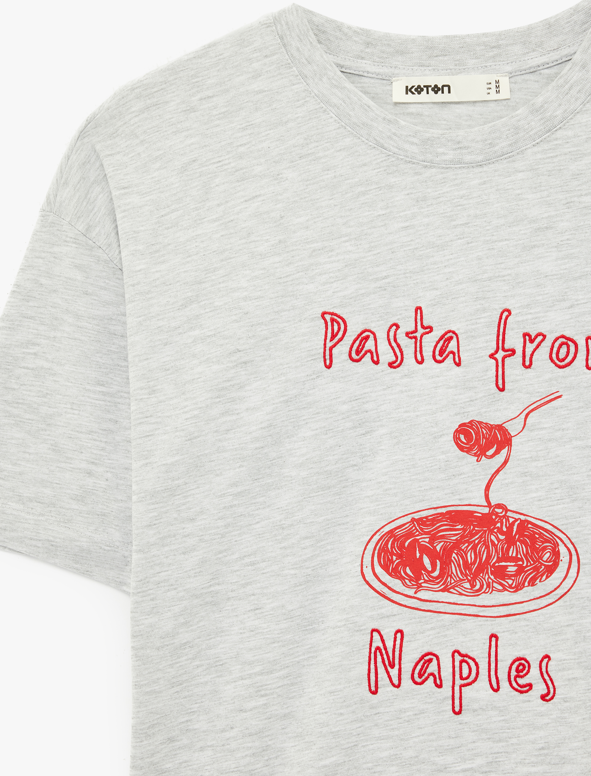   Kısa Kollu Bisiklet Yaka Nakış ve Baskı Detaylı Tişört