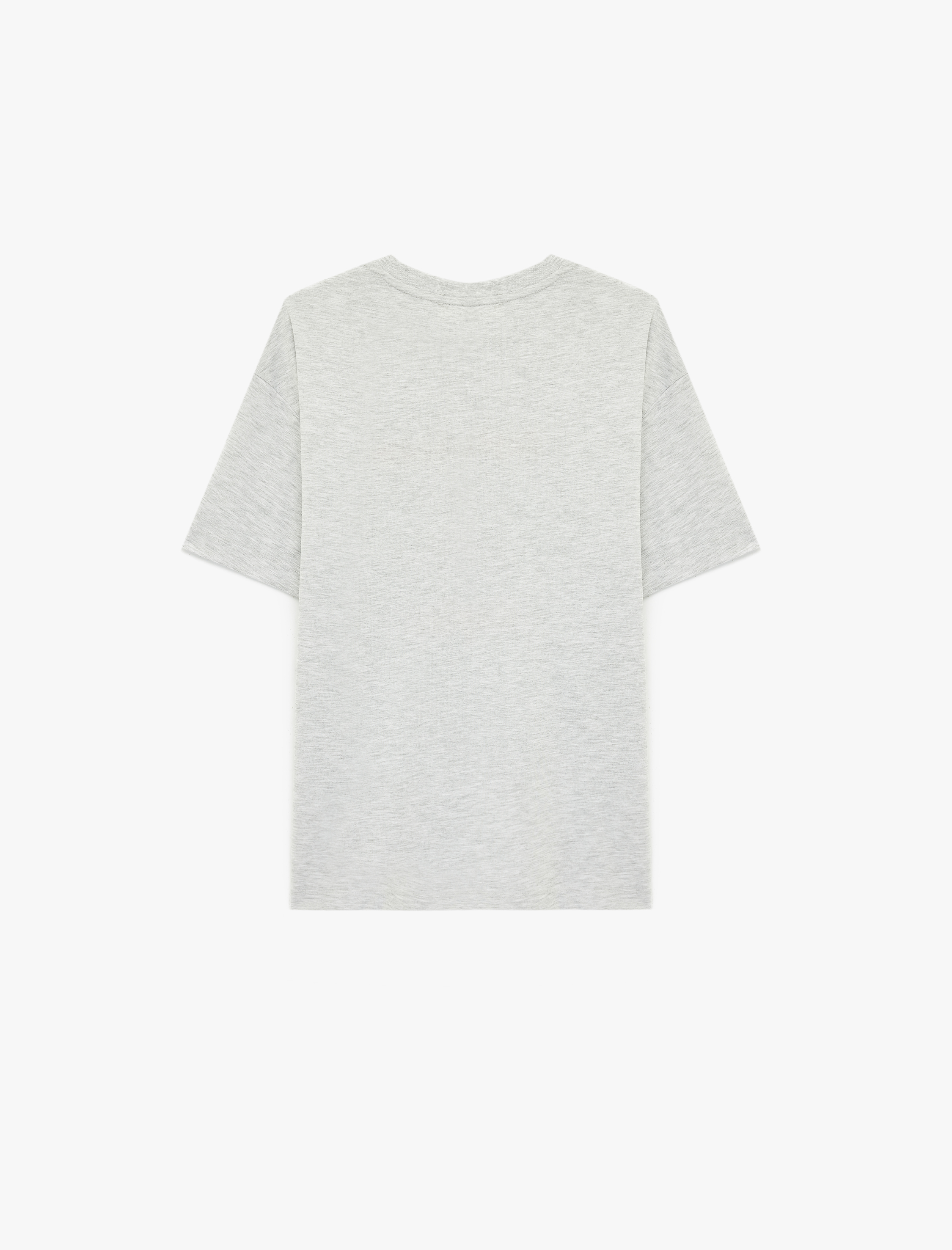   Kısa Kollu Bisiklet Yaka Nakış ve Baskı Detaylı Tişört