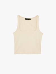 Pamuklu Likralı Kolsuz Kare Yaka Bluz