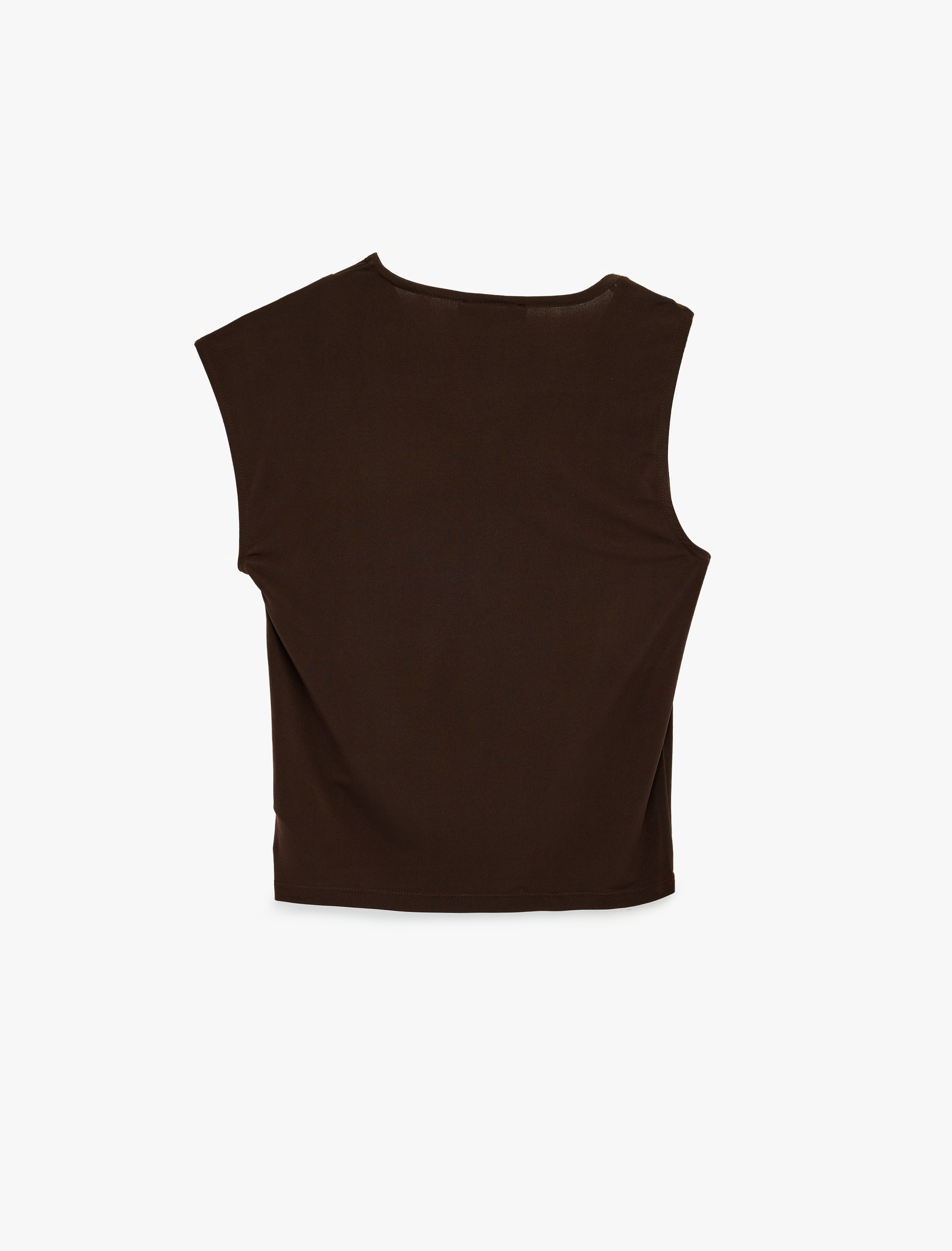   Krep Kumaş Aksesuar Detaylı Kolsuz Degaje Yaka Bluz