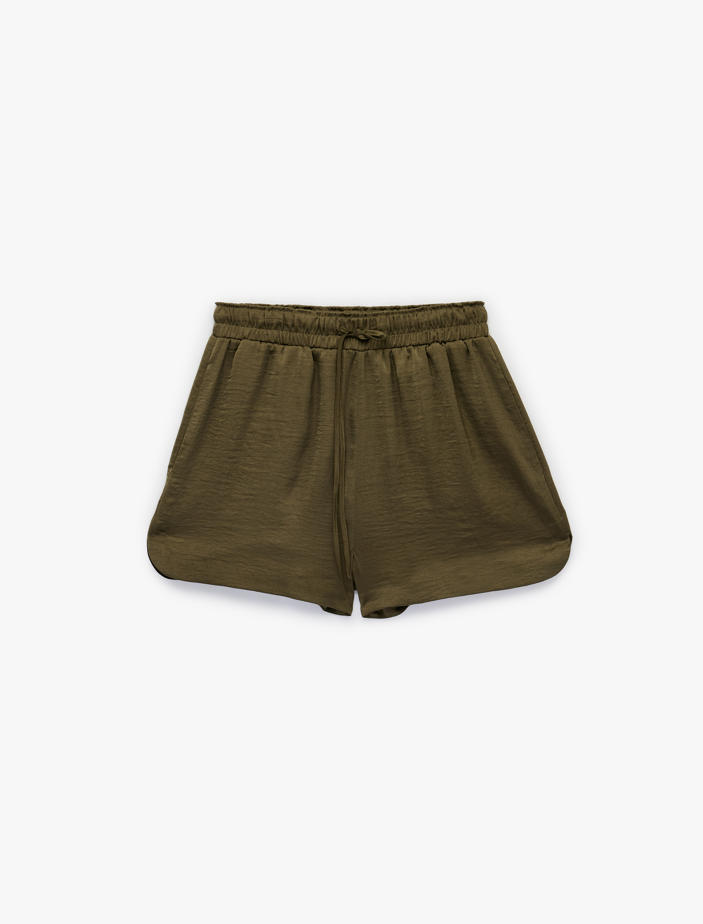   Beli Lastikli Bağlamalı Loose Fit Aerobin Saten Mini Şort