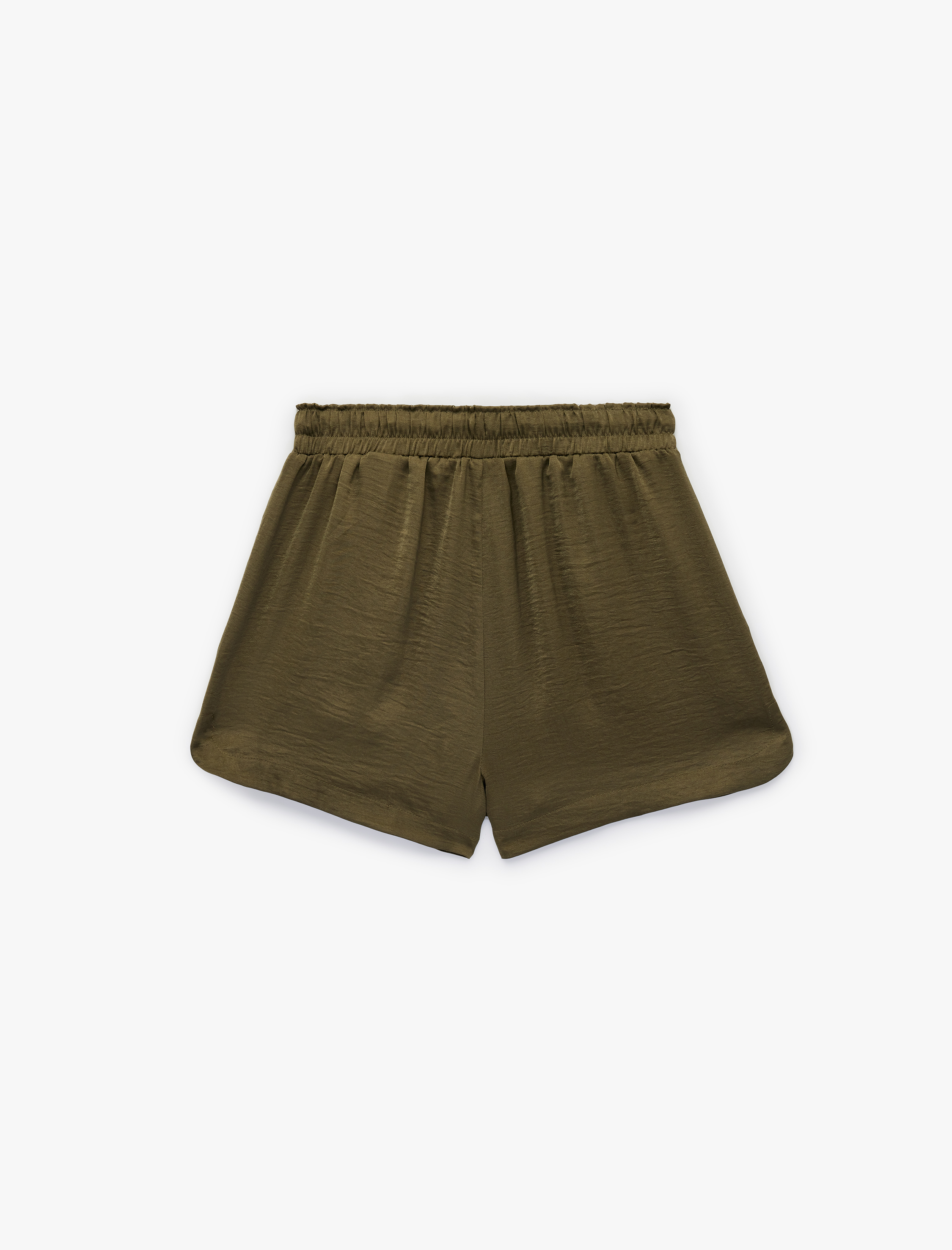   Beli Lastikli Bağlamalı Loose Fit Aerobin Saten Mini Şort