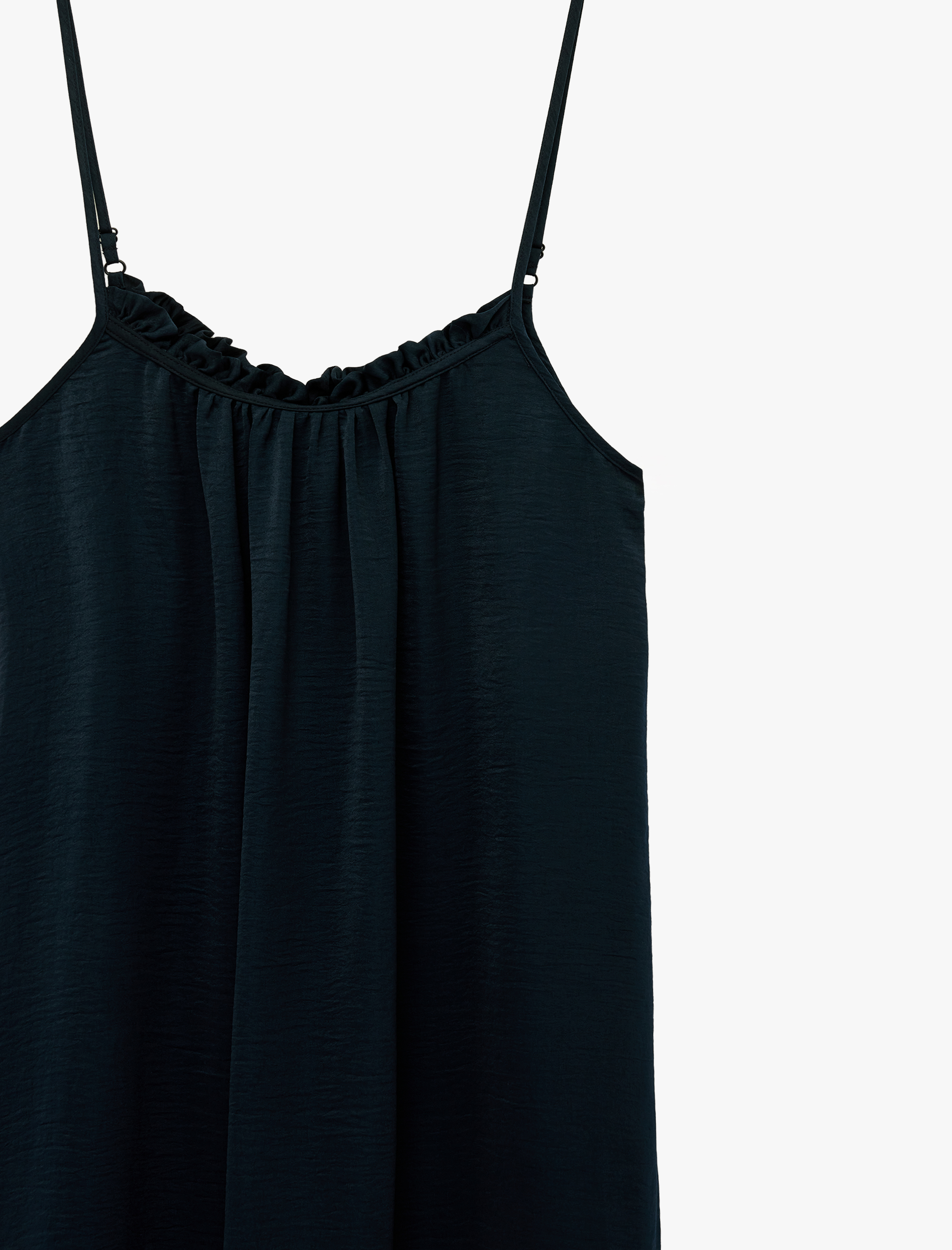   Aerobin Kumaş Yırtmaç Detaylı İnce Askılı Saten Midi Elbise