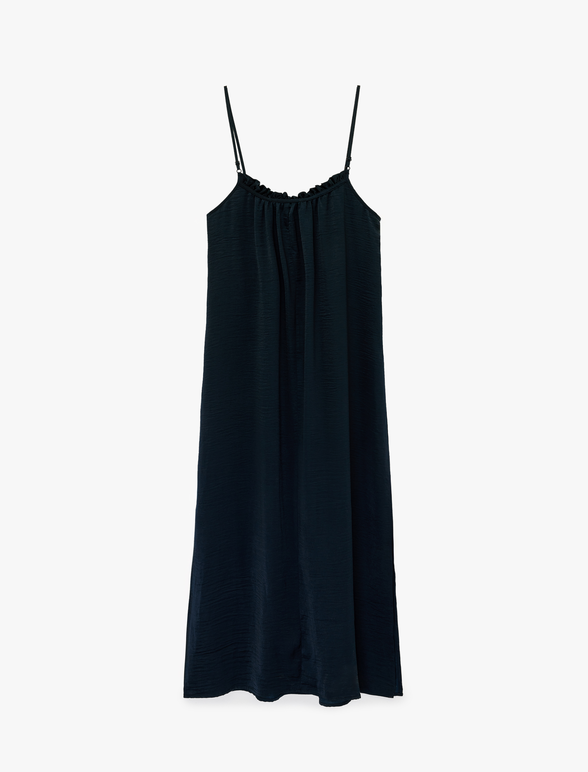   Aerobin Kumaş Yırtmaç Detaylı İnce Askılı Saten Midi Elbise