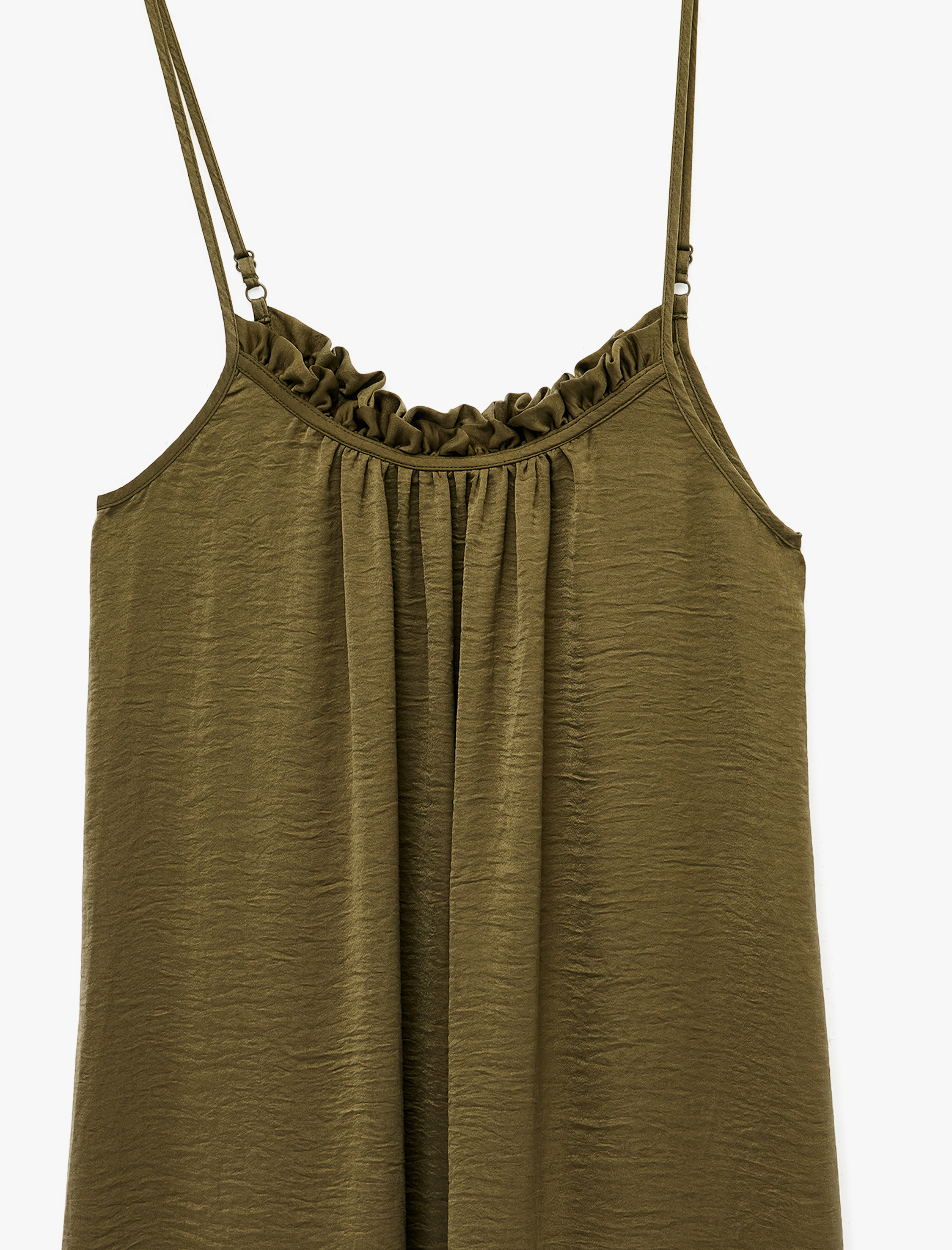   Aerobin Kumaş Yırtmaç Detaylı İnce Askılı Saten Midi Elbise