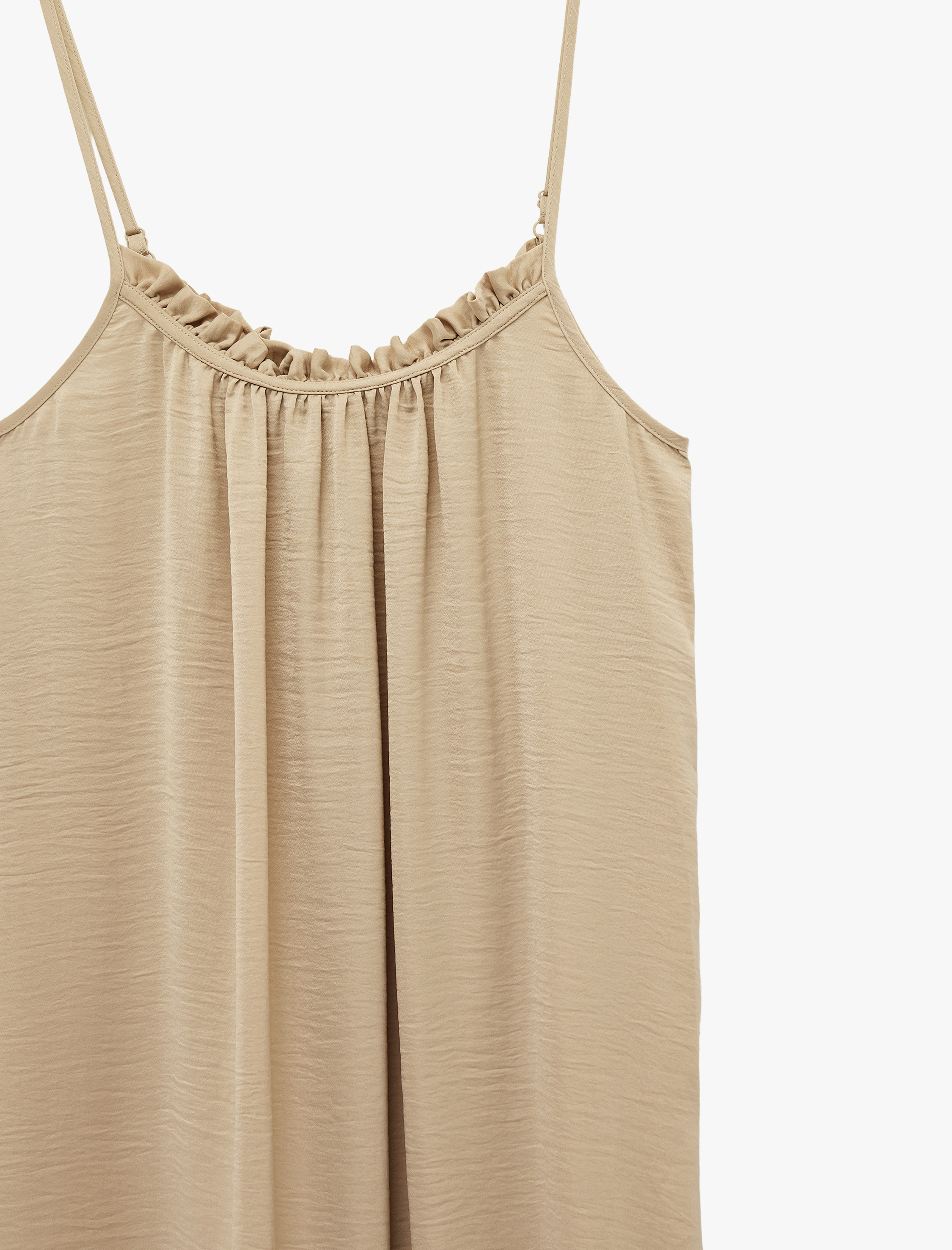   Aerobin Kumaş Yırtmaç Detaylı İnce Askılı Saten Midi Elbise