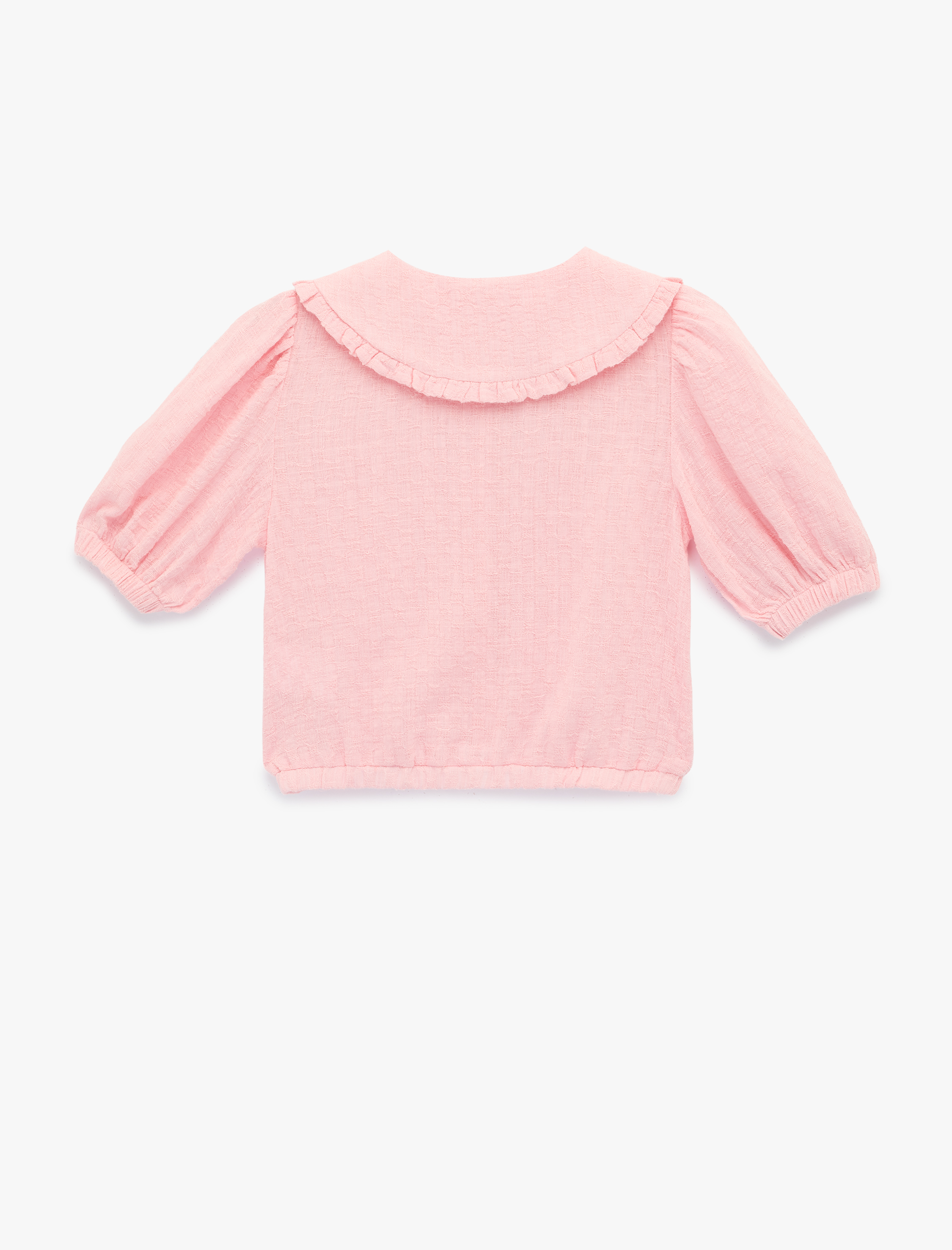  Kız Çocuk Viskon Karışımlı  Kısa Kollu Düğmeli Crop Bebe Yaka Bluz