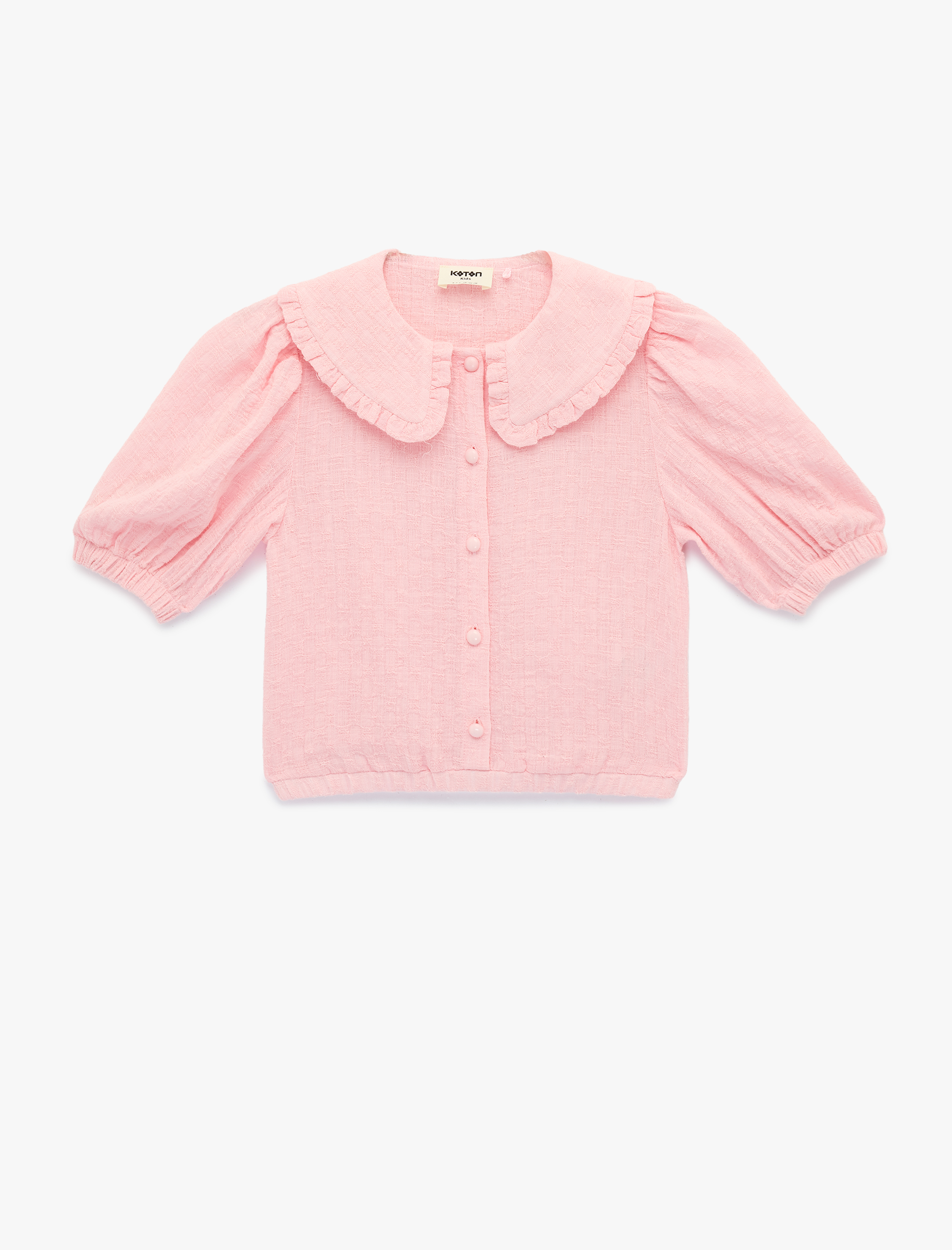  Kız Çocuk Viskon Karışımlı  Kısa Kollu Düğmeli Crop Bebe Yaka Bluz