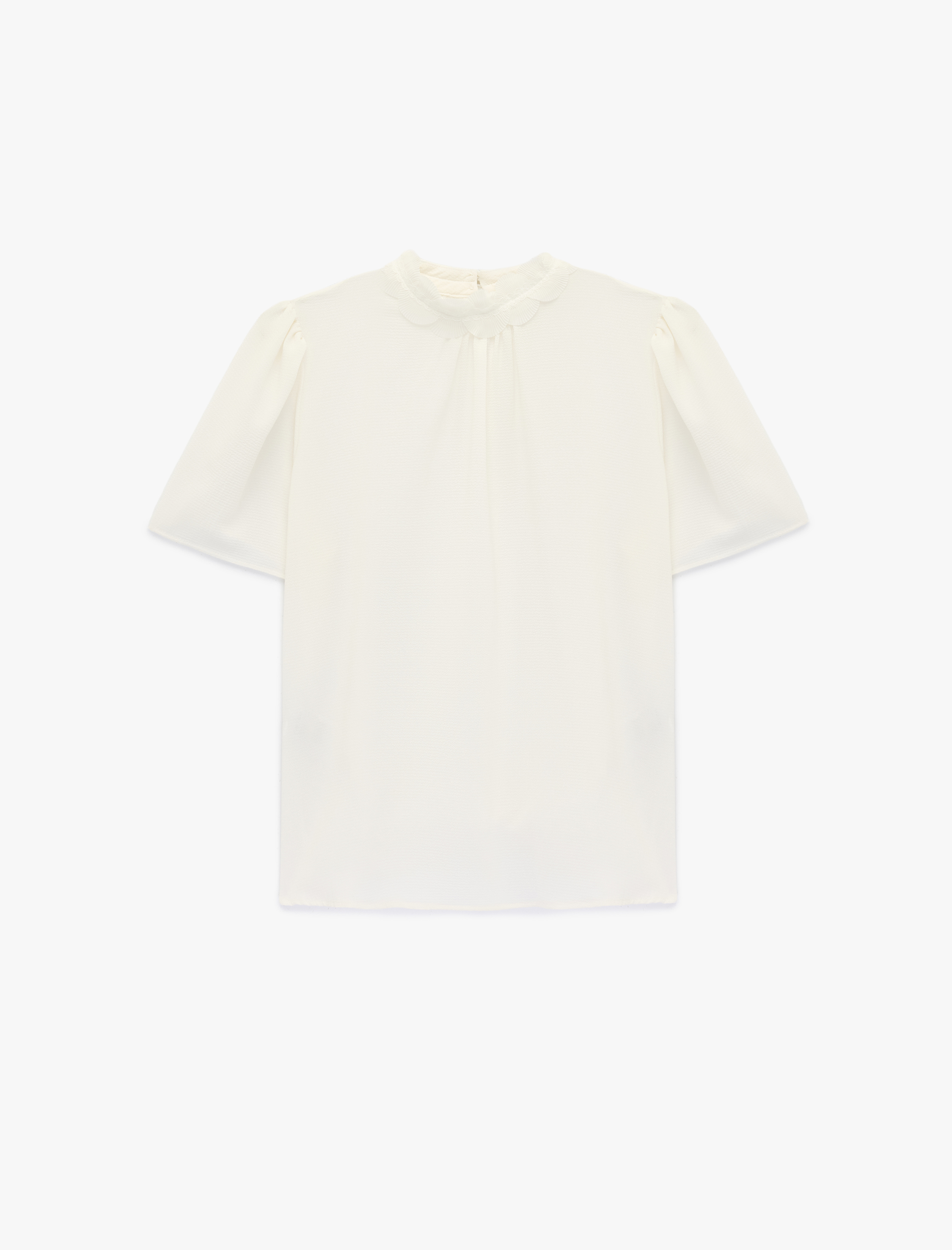   Dantel Detaylı Kısa Kollu Bisiklet Yaka Bluz