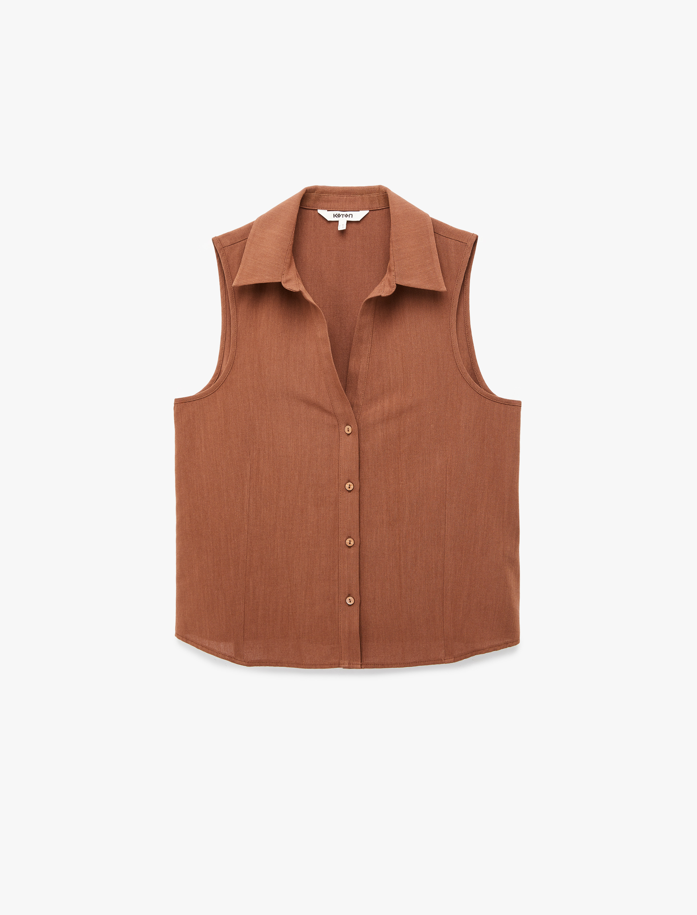   Keten Görünümlü Düğmeli Kolsuz Gömlek