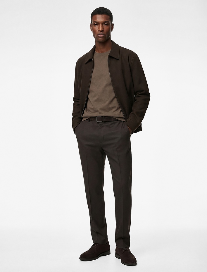  Regular Fit Uzun Kollu Cepli Gömlek Yaka Fermuarlı Bomber Ceket