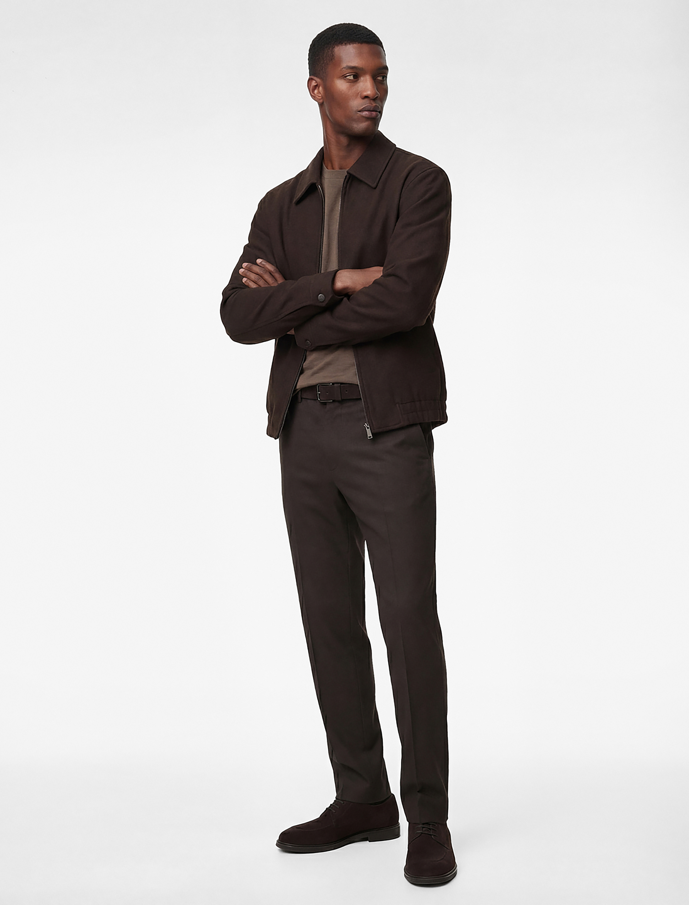   Regular Fit Uzun Kollu Cepli Gömlek Yaka Fermuarlı Bomber Ceket