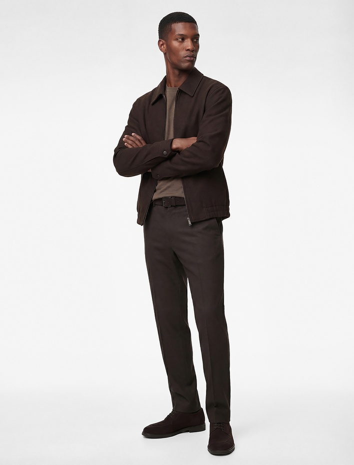  Regular Fit Uzun Kollu Cepli Gömlek Yaka Fermuarlı Bomber Ceket