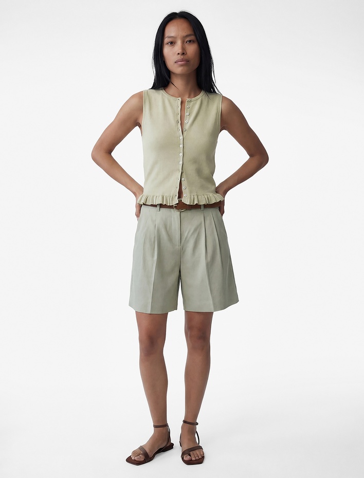  Fırfırlı Düğmeli Bisiklet Yaka Triko Yelek