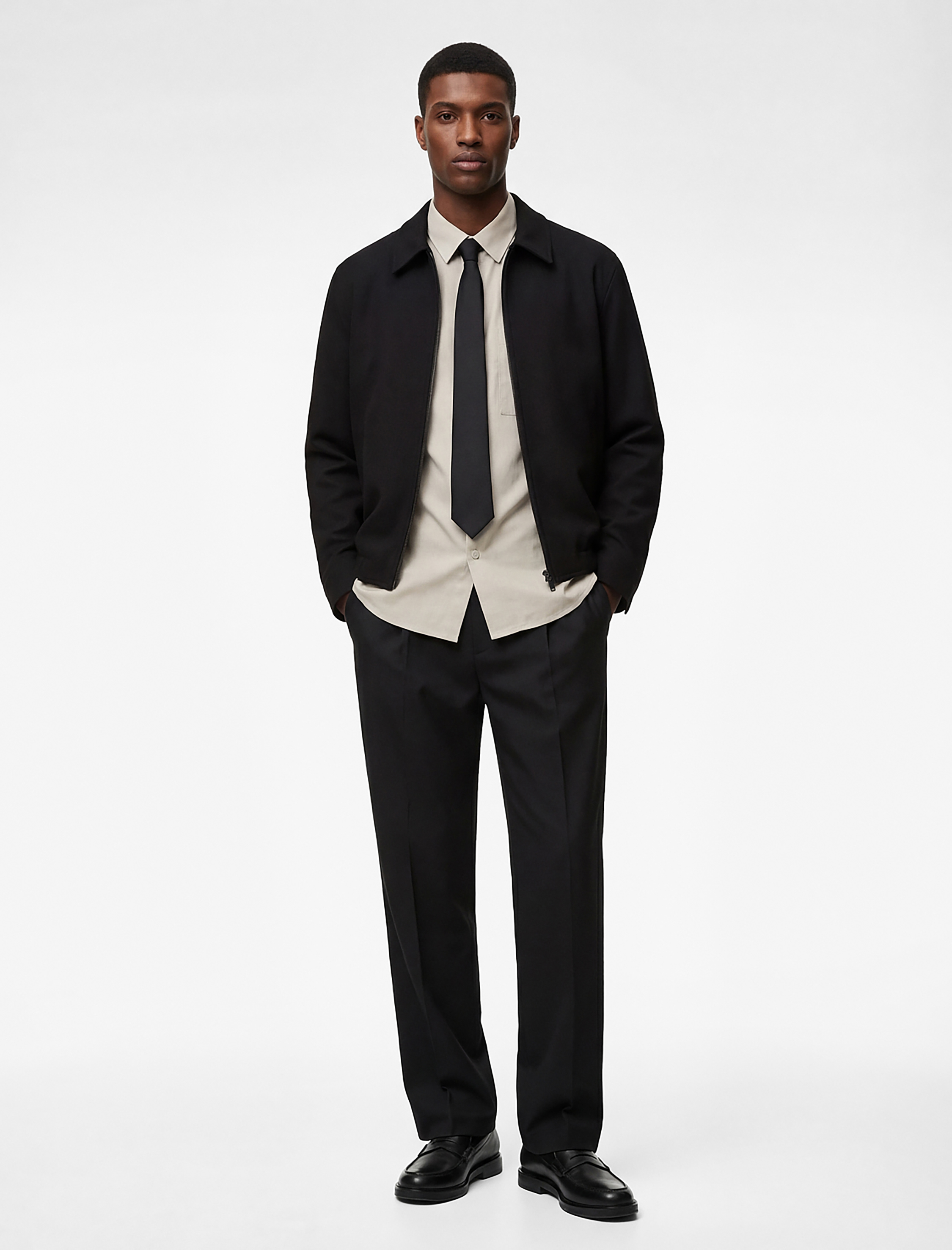   Regular Fit Uzun Kollu Cepli Gömlek Yaka Fermuarlı Bomber Ceket