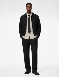 Regular Fit Uzun Kollu Cepli Gömlek Yaka Fermuarlı Bomber Ceket