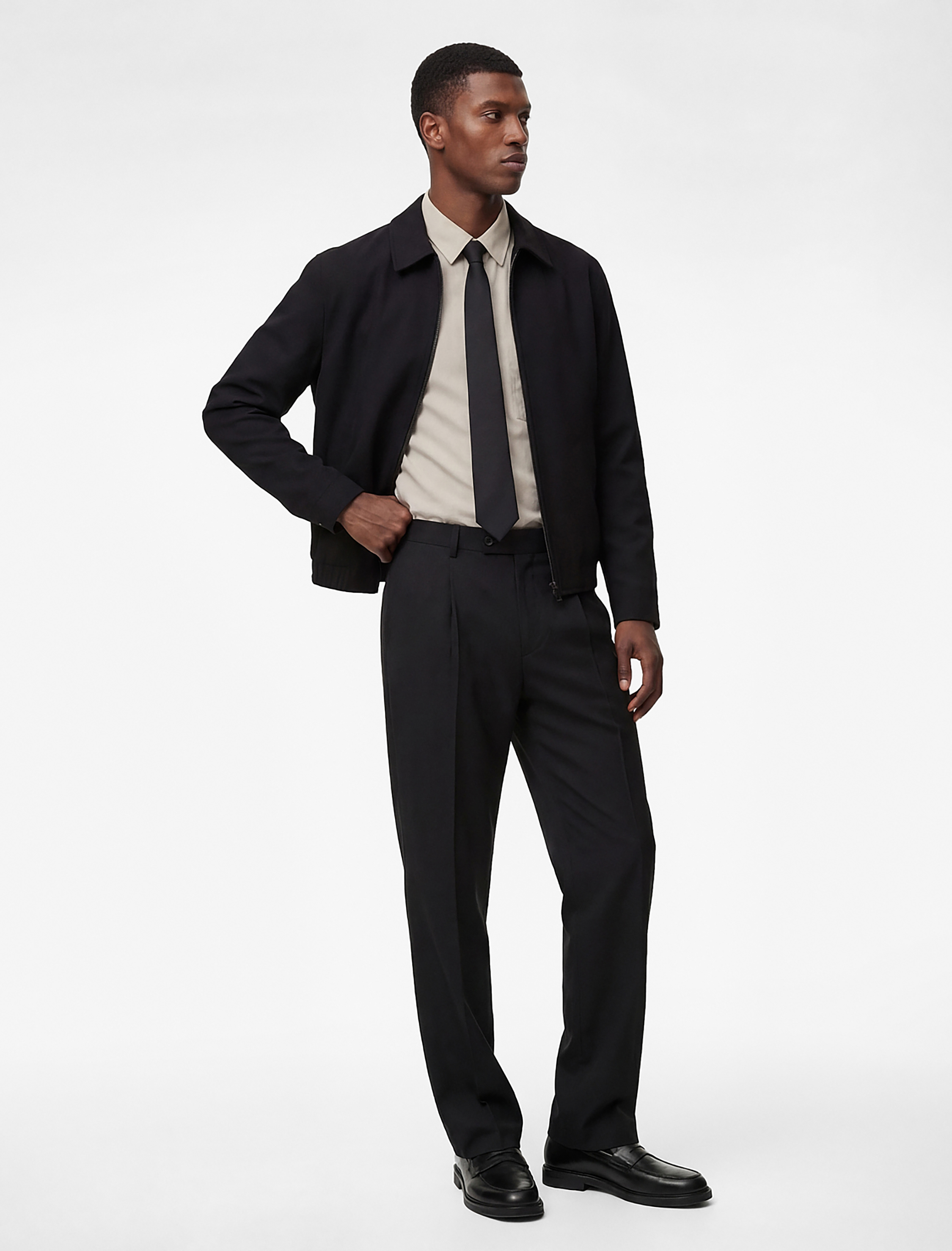   Regular Fit Uzun Kollu Cepli Gömlek Yaka Fermuarlı Bomber Ceket