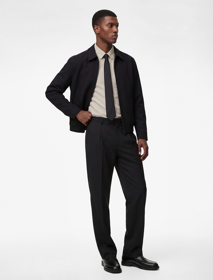  Regular Fit Uzun Kollu Cepli Gömlek Yaka Fermuarlı Bomber Ceket