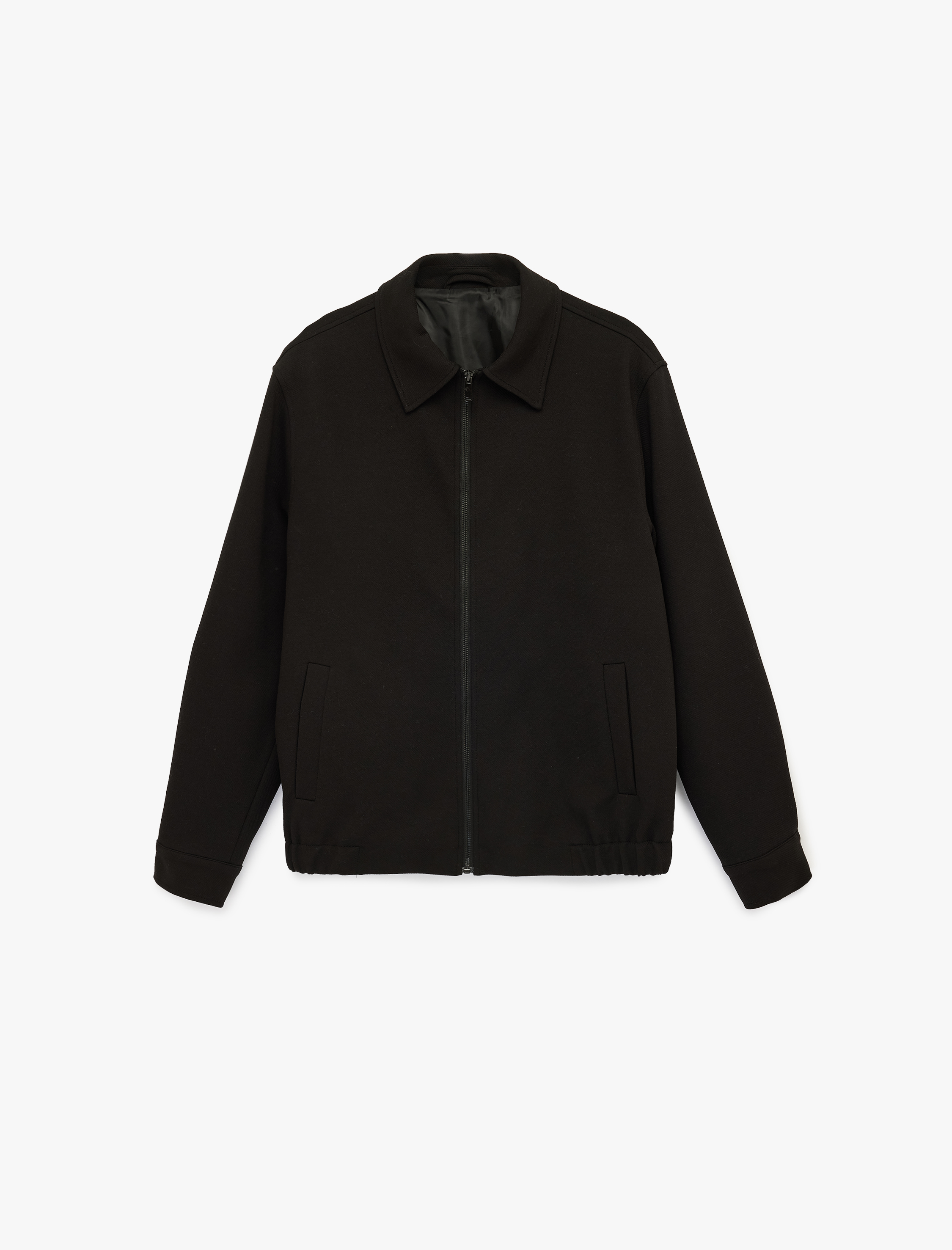   Regular Fit Uzun Kollu Cepli Gömlek Yaka Fermuarlı Bomber Ceket