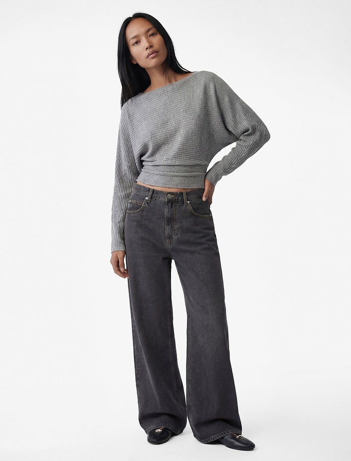  Regular Fit Uzun Yarasa Kollu Bisiklet Yaka Sweatshirt