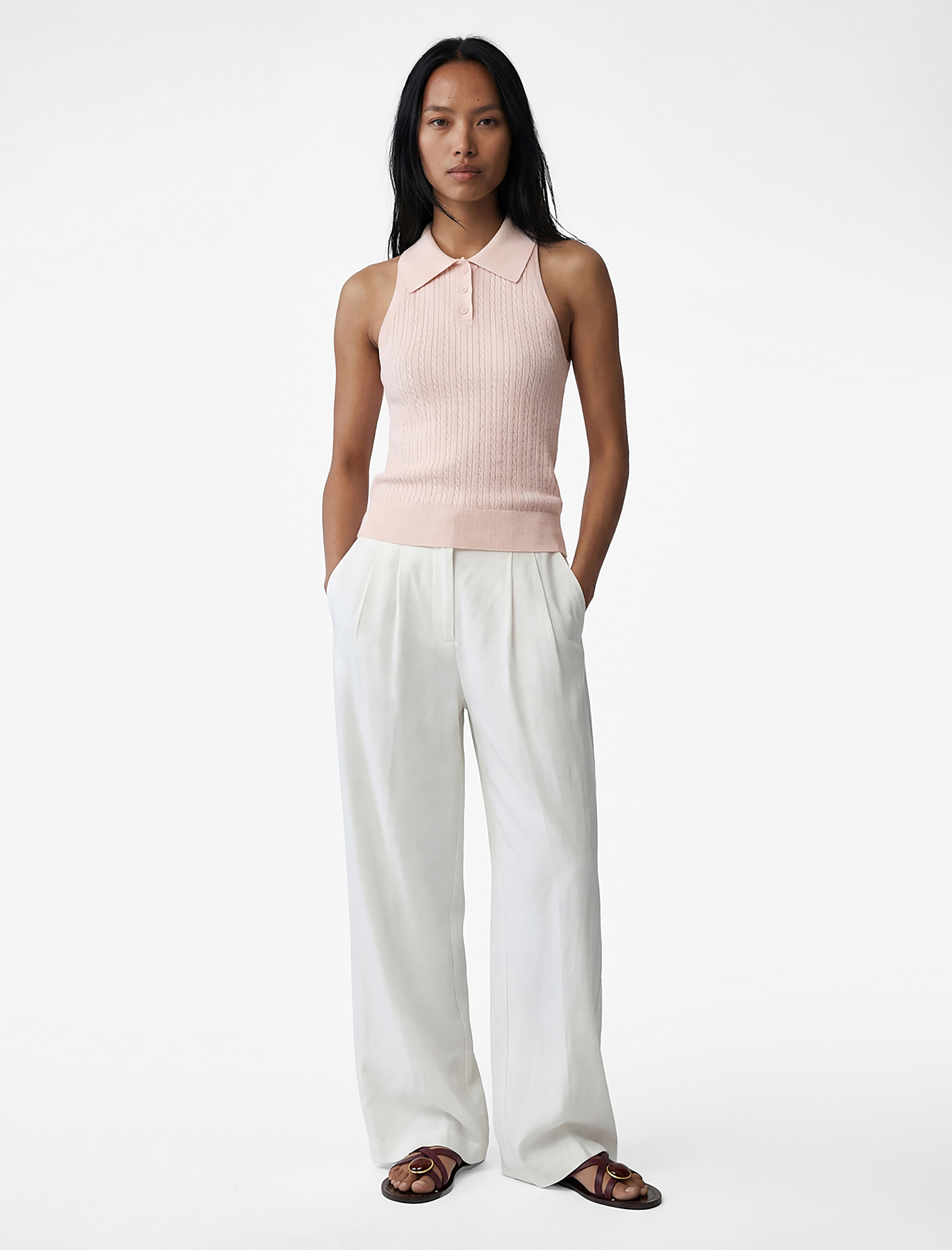   Slim Fit Kolsuz Saç Örgü Düğmeli Polo Yaka Triko Atlet