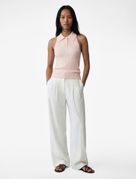 Slim Fit Kolsuz Saç Örgü Düğmeli Polo Yaka Triko Atlet