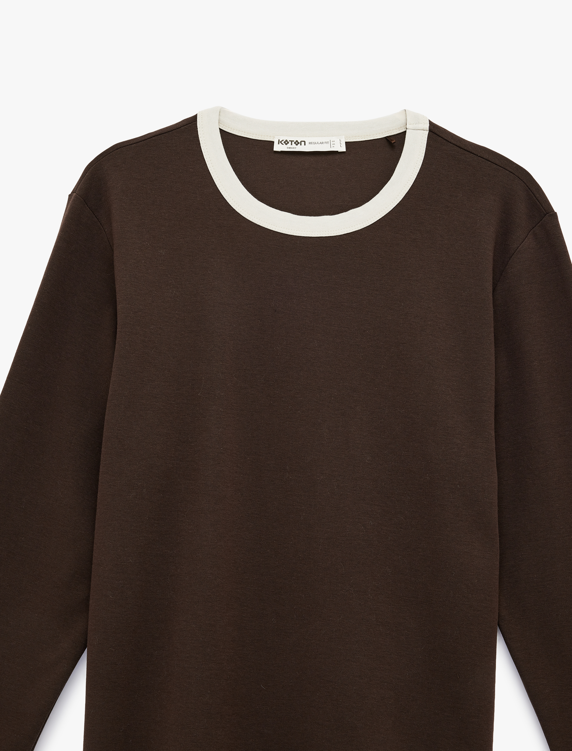   Regular Fit Ribanalı Renk Kontrastlı Pamuklu Bisiklet Yaka Uzun Kollu Tişört