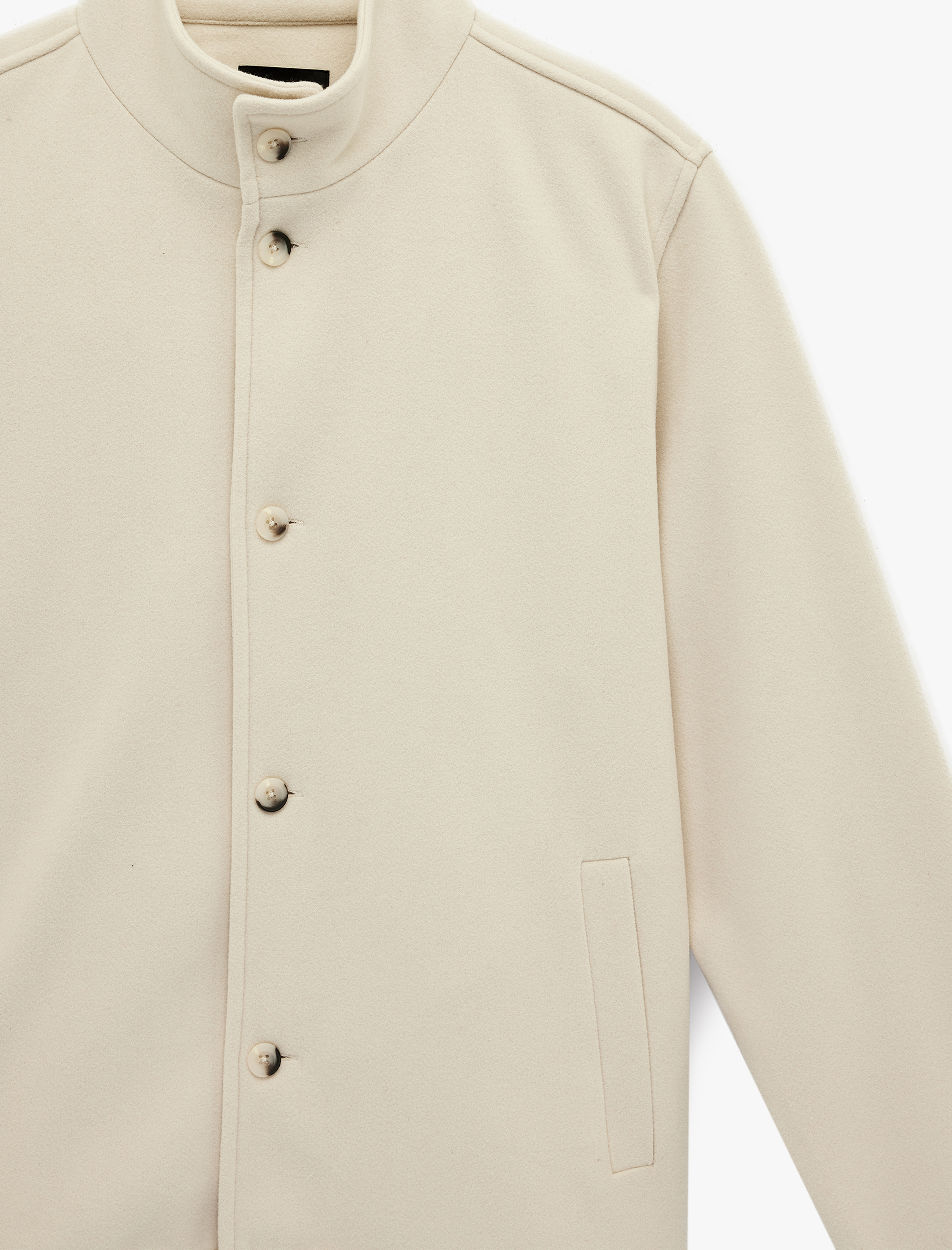   Regular Fit Uzun Kollu Cepli Düğmeli Dik Yaka Kaşe Ceket