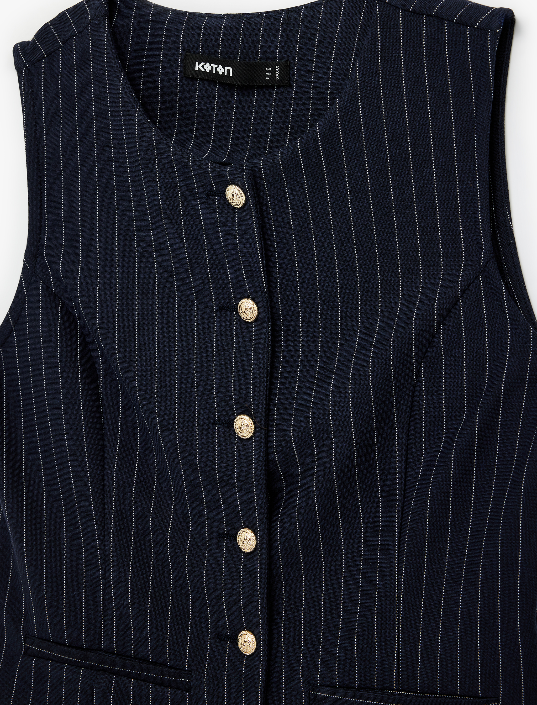   Slim Fit Bisiklet Yaka Düğmeli Çizgili Yelek