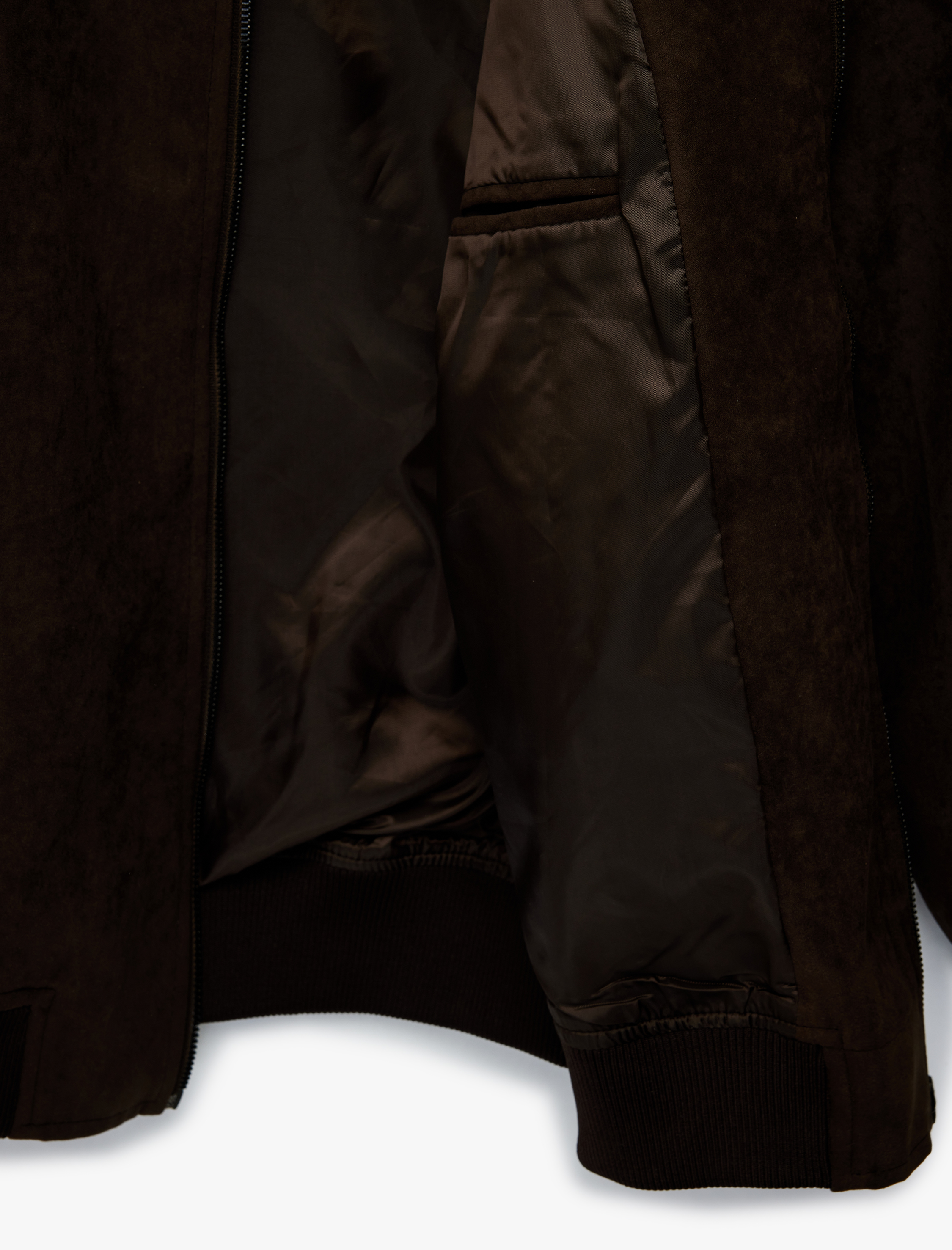   Regular Fit Uzun Kollu Cepli Kolej Yaka Fermuarlı Suni Süet Bomber Ceket