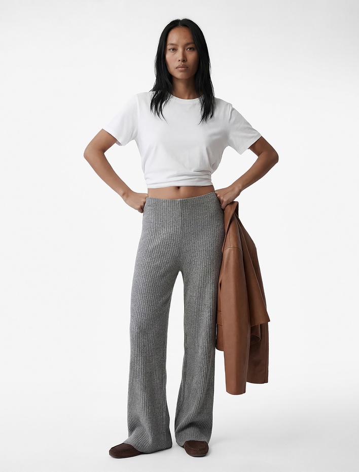  Yüksek Bel Ribanalı Geniş Paça Eşofman Altı