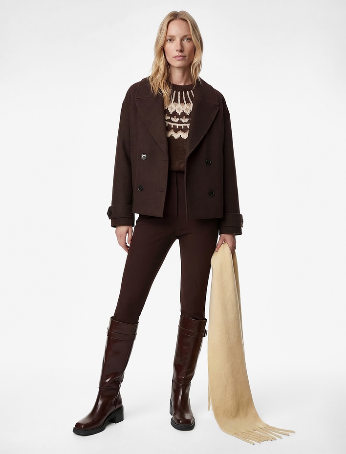  Cepli Yüksek Bel Düğme Detaylı Slim Fit Düz Paça Kumaş Pantolon