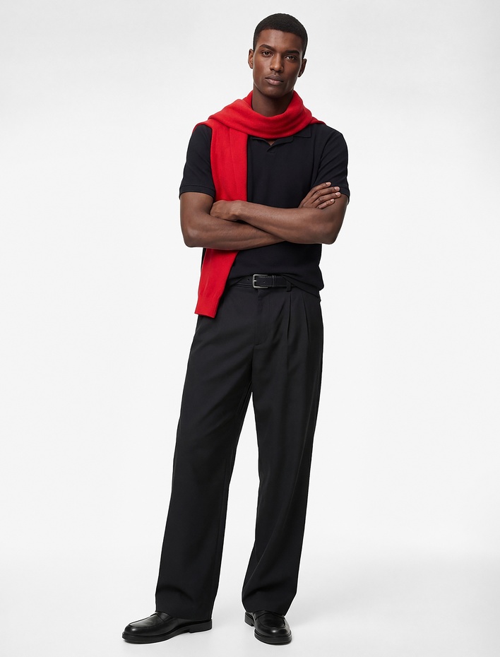  Regular Fit Kısa Kollu Pamuklu Fitilli Polo Yaka Tişört