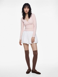 Kruvaze Yaka Pamuklu Slim Fit Uzun Kollu Tişört