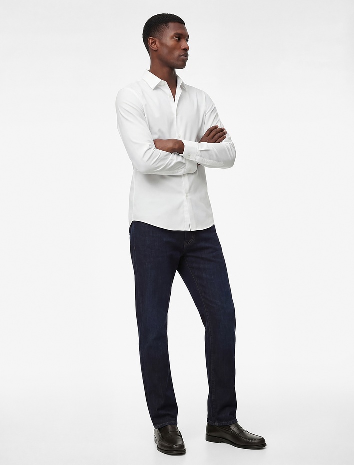  Regular Fit Uzun Kollu Düğmeli Klasik Yarım İtalyan Yaka Gömlek