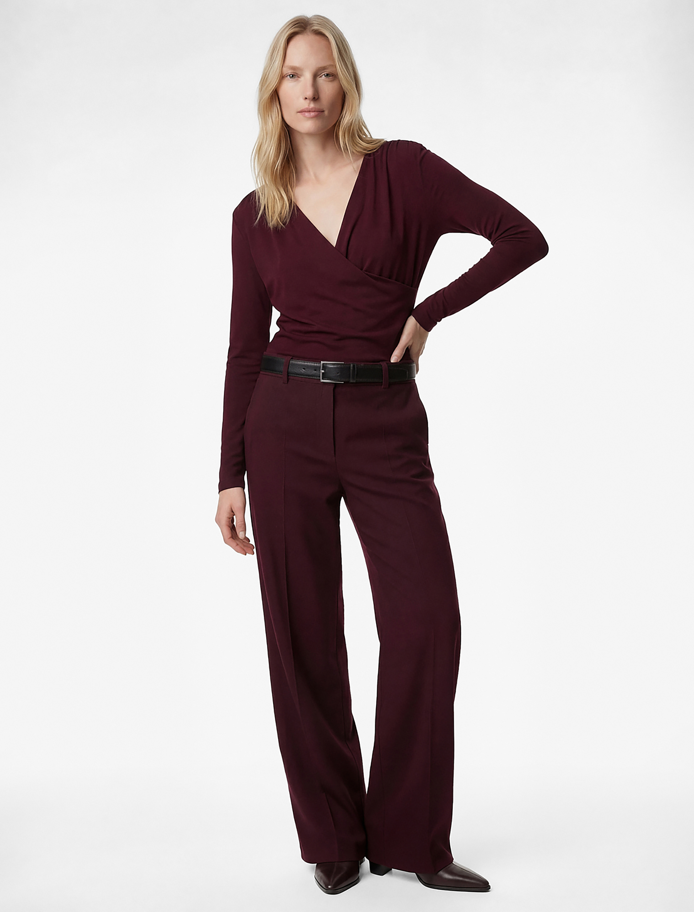   Modal Kumaş Slim Fit Uzun Kollu Kruvaze Degaje Yaka Bluz